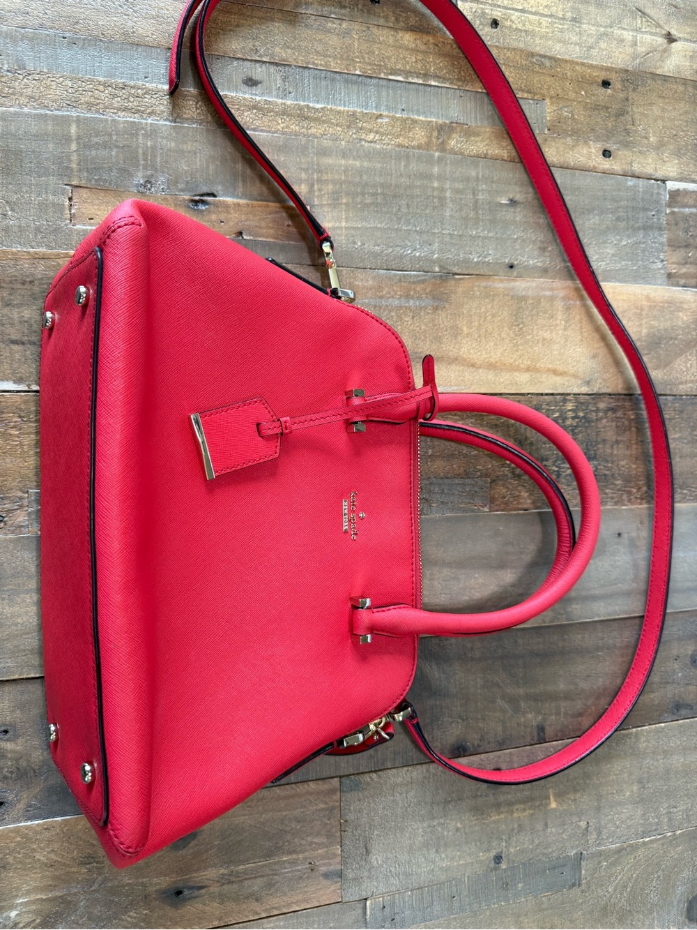 kate spade Red Saffiano Leather Satchel with Detachable Shoulder Strap